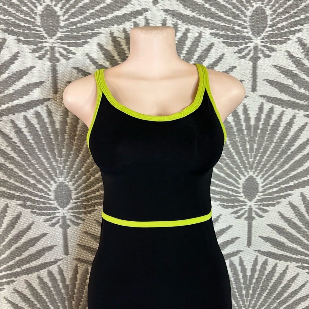Vintage Y2K Sporty Maxi Dress Blk Neon Sleeveless Bodycon USA Sz M Tenniscore - Picture 3 of 9